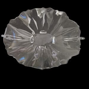 Vintage Murano Style Clear Art Glass Ruffled Bowl Handled Footed Centerpiece